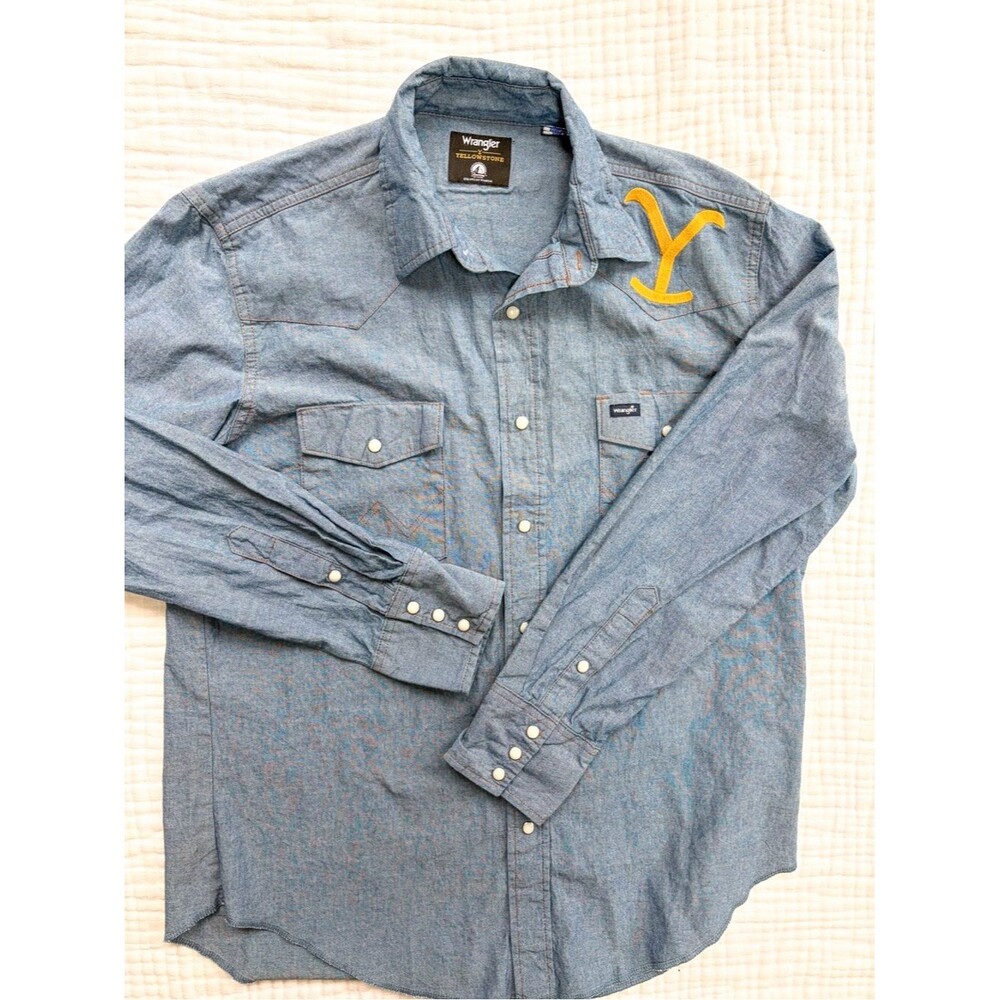 Wrangler Yellowstone Western Shirt Chambray Snap Button Cowboy L